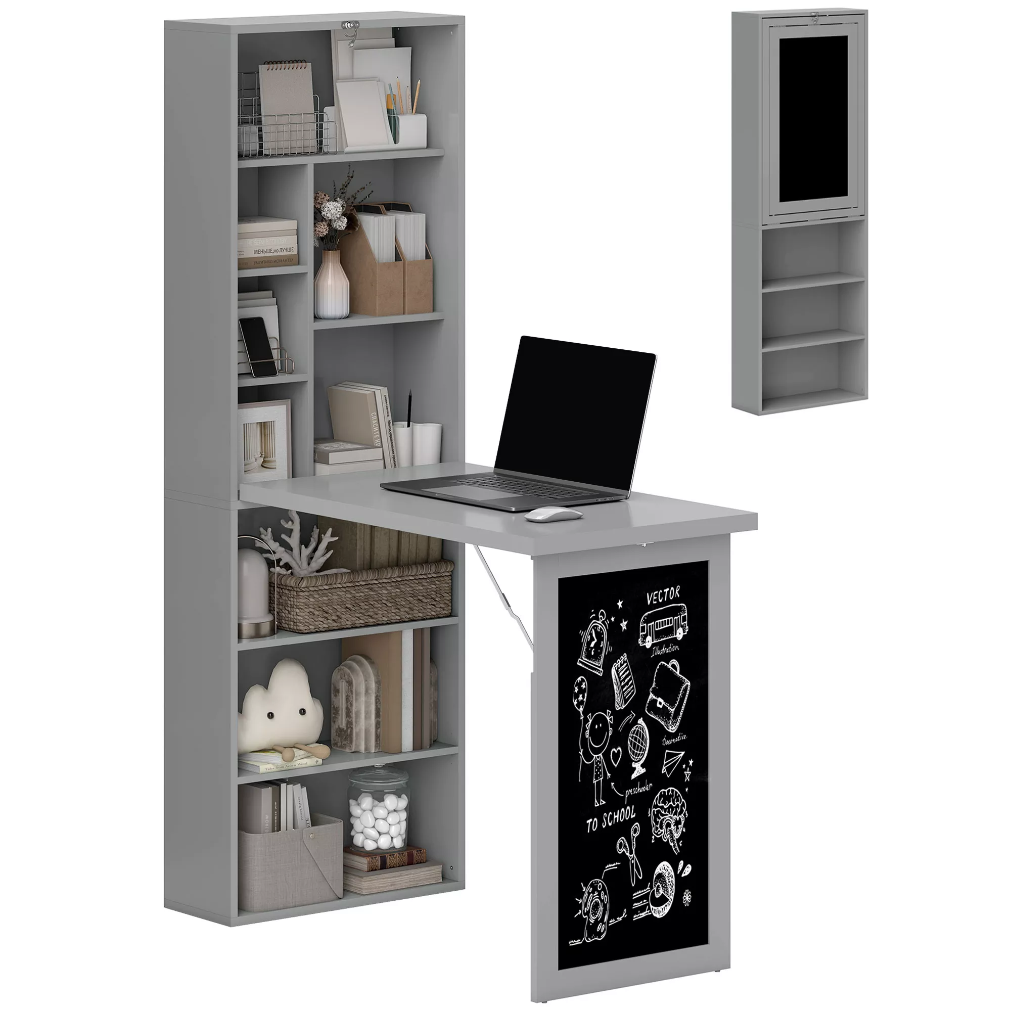 Hivvago Convertible Office Desk with Blackboard and Side Storage
