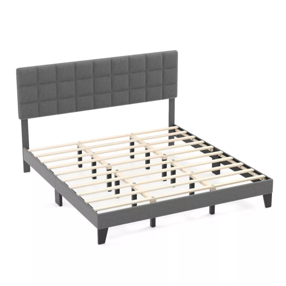 Hivvago Modern Linen Bed Frame with Adjustable Headboard-Gray