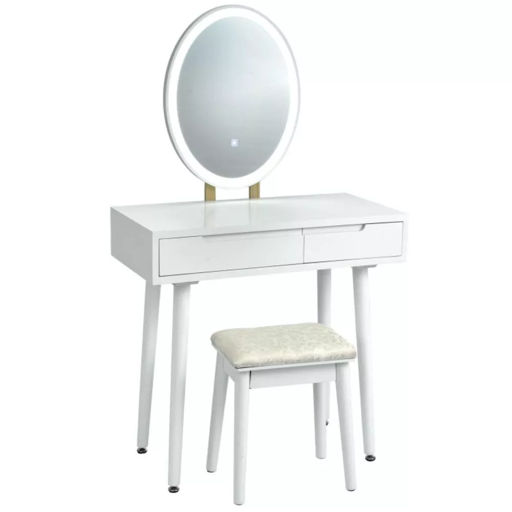 Hivvago Touch Screen Vanity Makeup Table Stool Set with Lighted Mirror