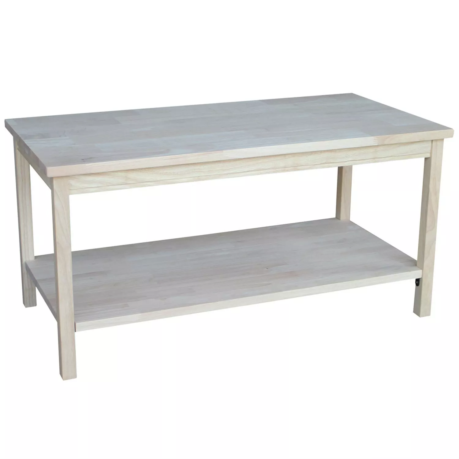 Hivvago Unfinished Solid Wood Rectangular Coffee Table with Bottom Shelf