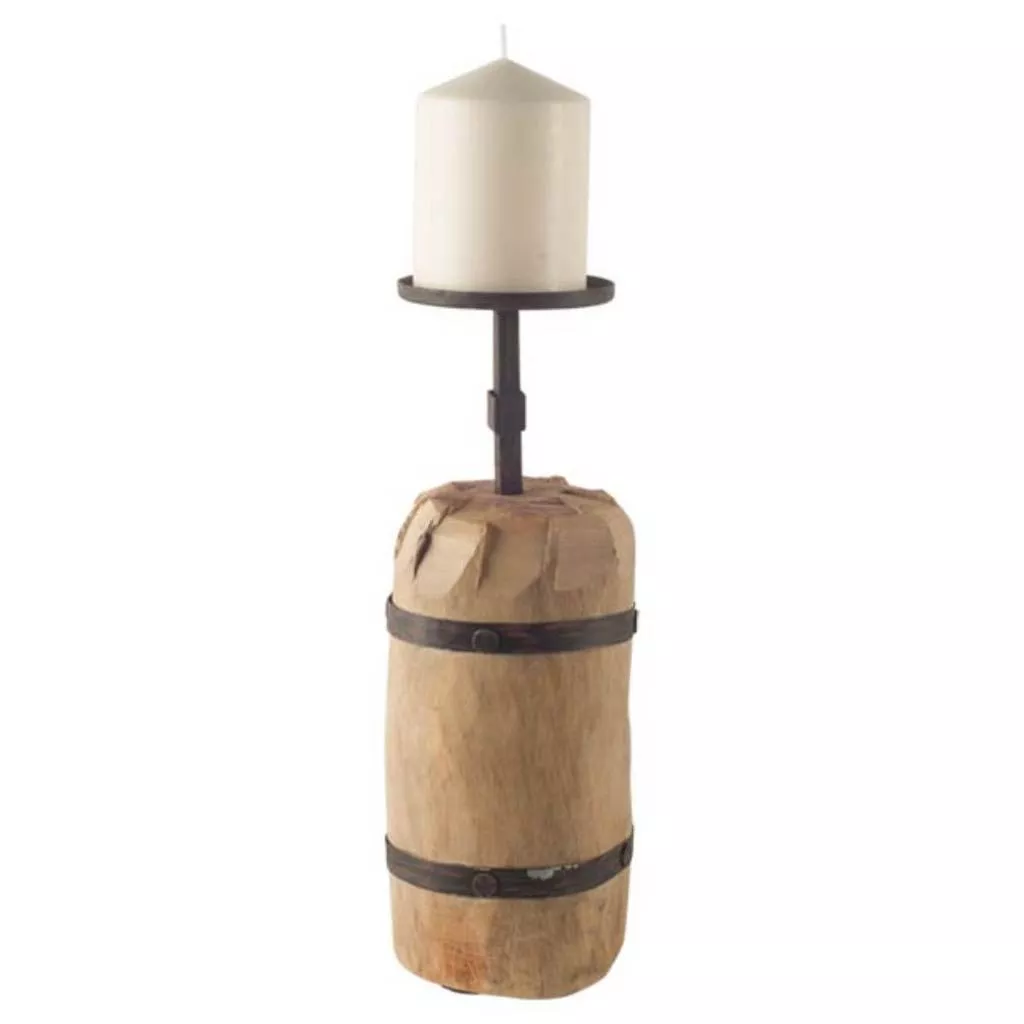 HomeRoots 16" Brown Distressed Abstract Solid Wood Tabletop Pillar Candle Holder