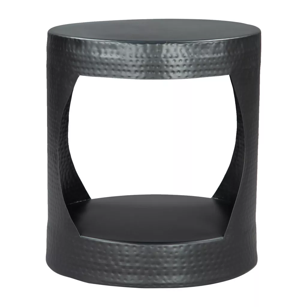 HomeRoots 20" Black Iron Round Floor Shelf End Table