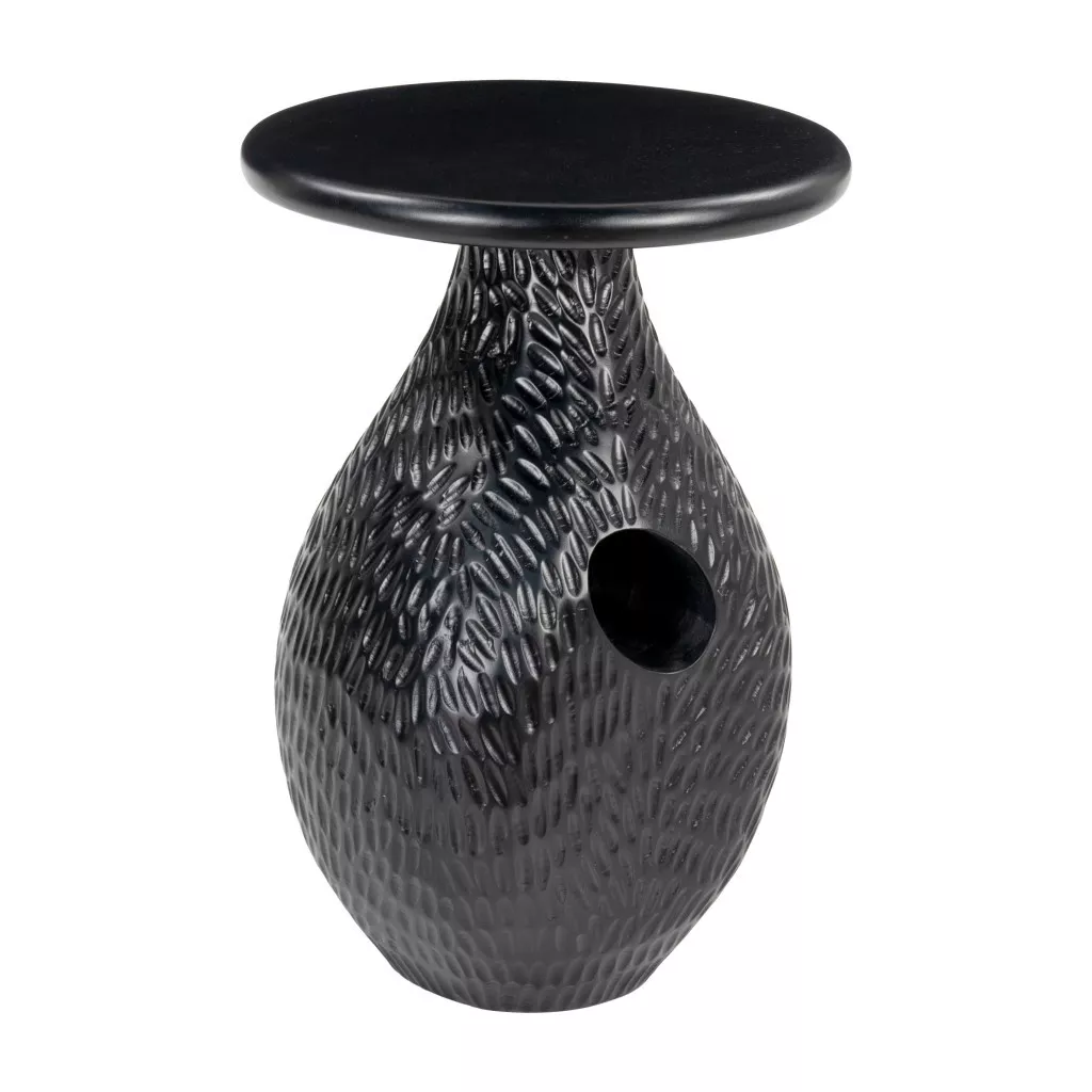 HomeRoots 20" Black Solid Wood Round Pedestal End Table