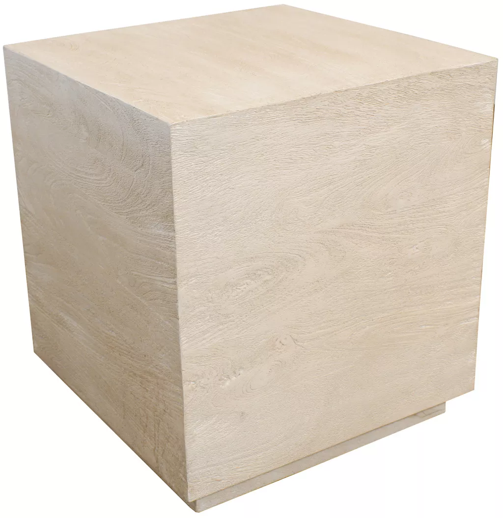 HomeRoots 20" Natural Distressed Solid Wood Square Block End Table