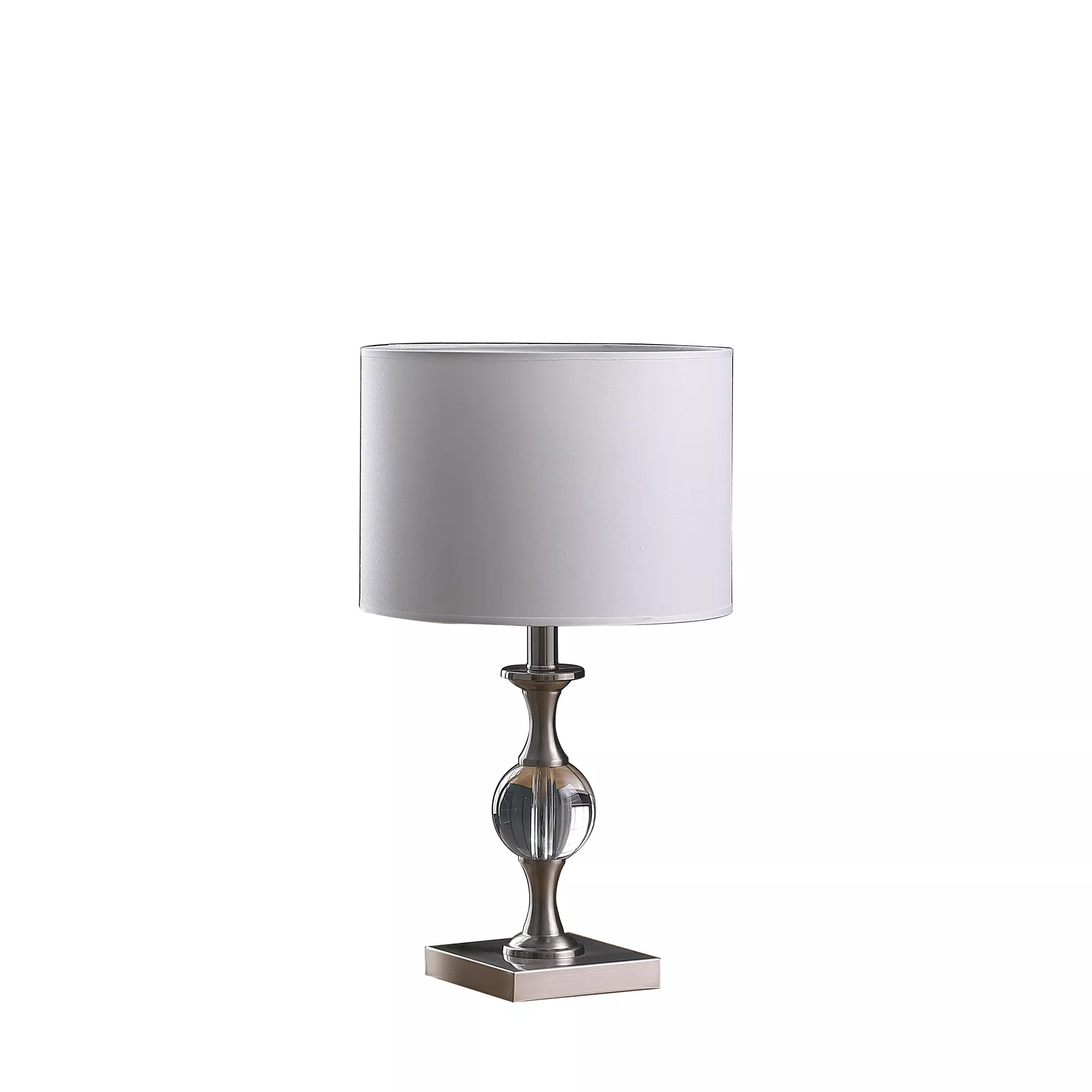 HomeRoots 20" Silver Bedside Table Lamp With White Drum Shade