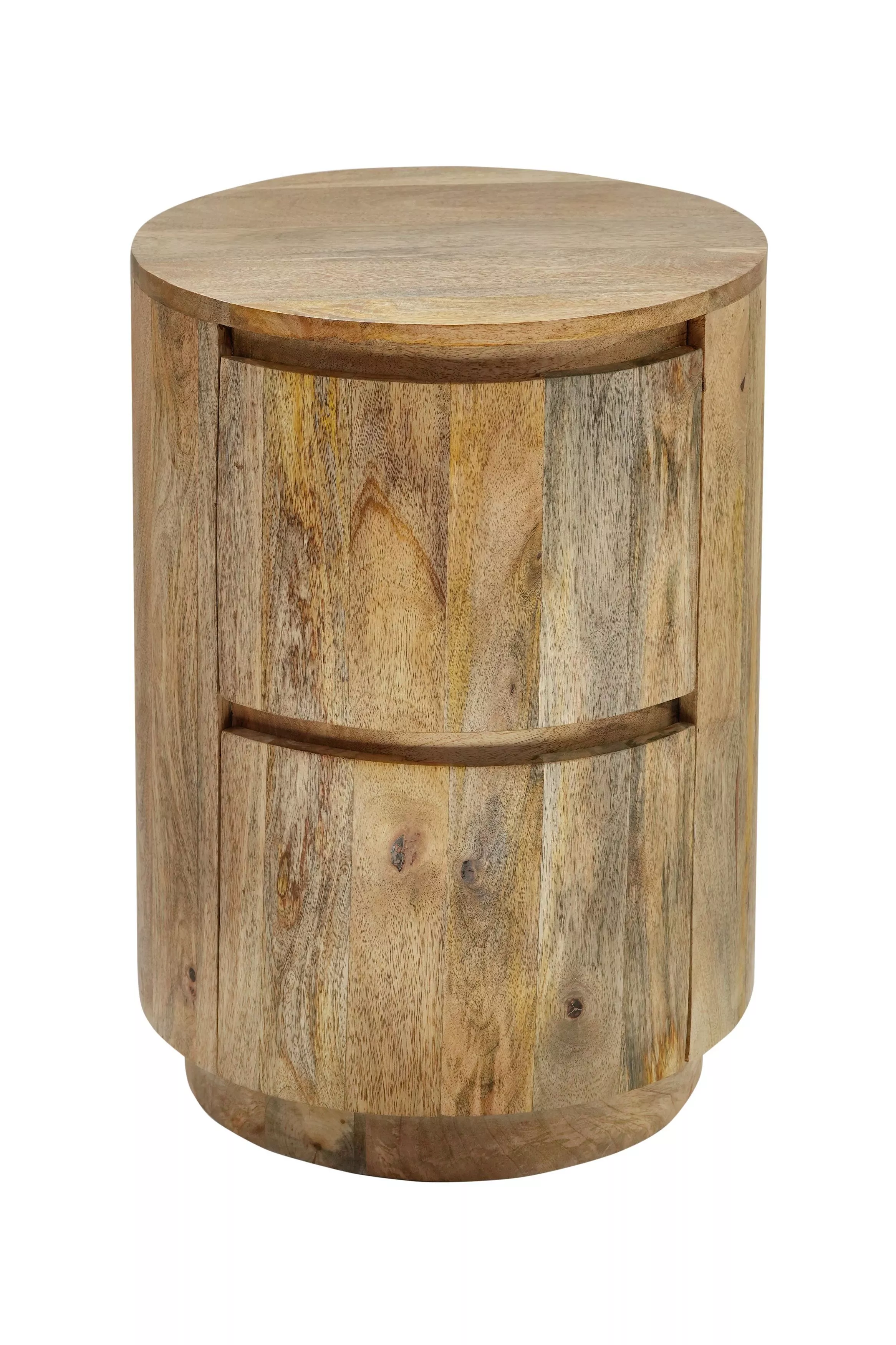 HomeRoots 24" Natural Solid Wood Round Drum End Table With Two Drawers