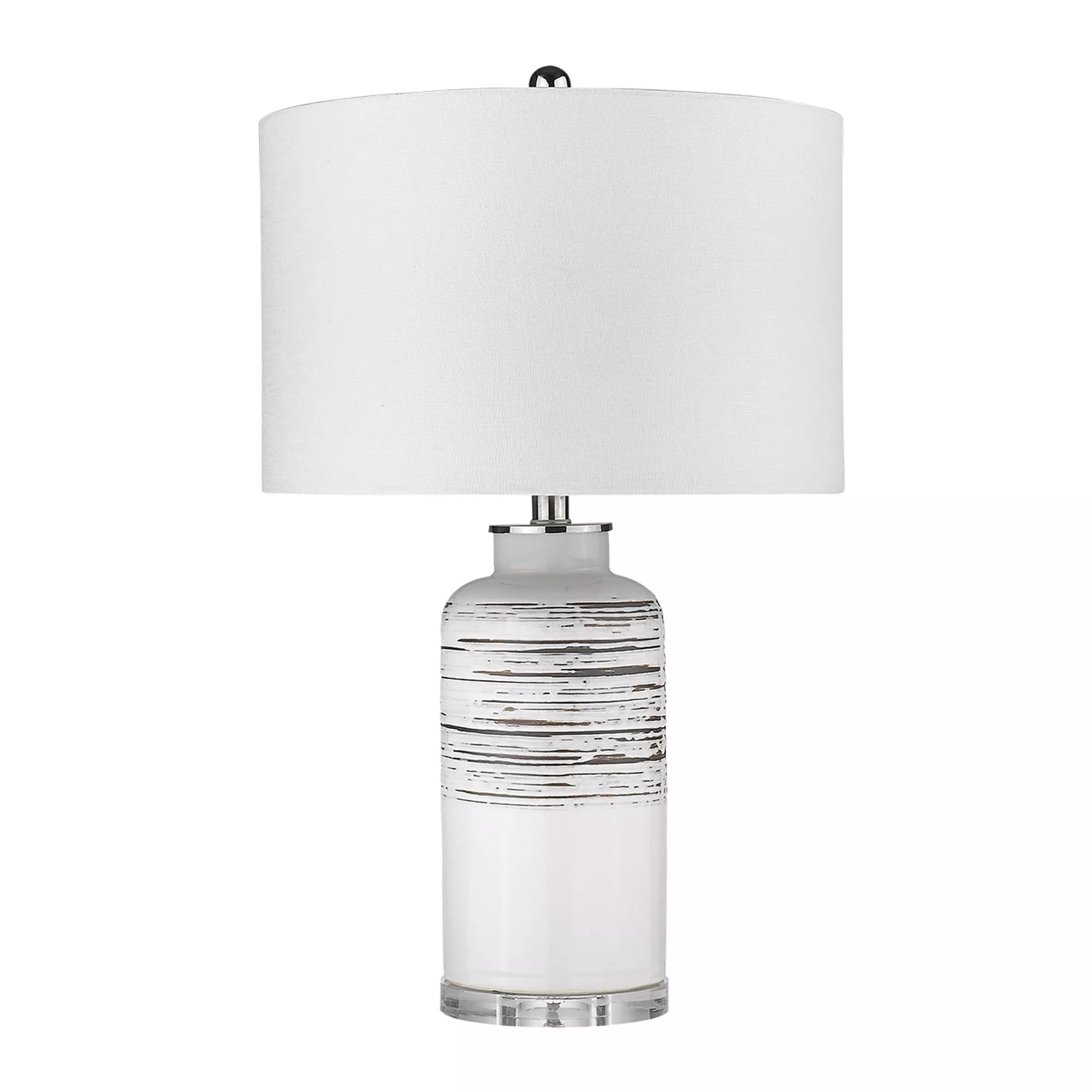 HomeRoots 25" Black and White Ceramic Column Lamp With White Drum Shade