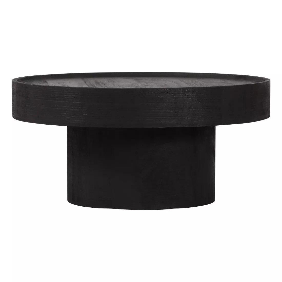 HomeRoots 28" Black Solid Wood Round Pedestal Coffee Table