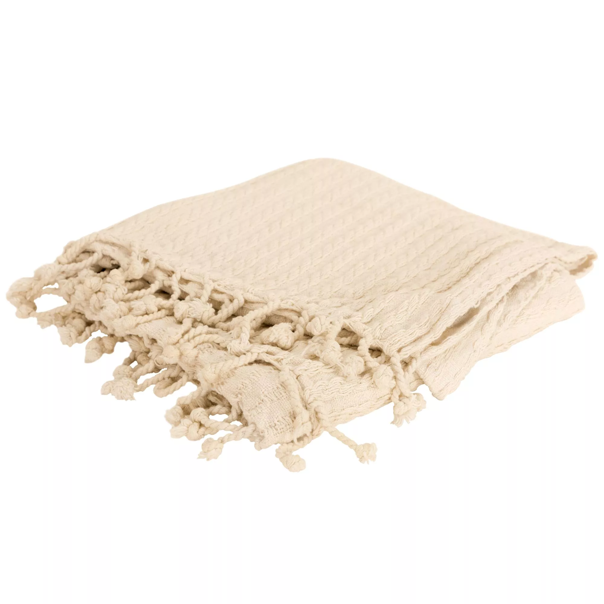 HomeRoots Ivory Knitted 100% Cotton Throw Blanket