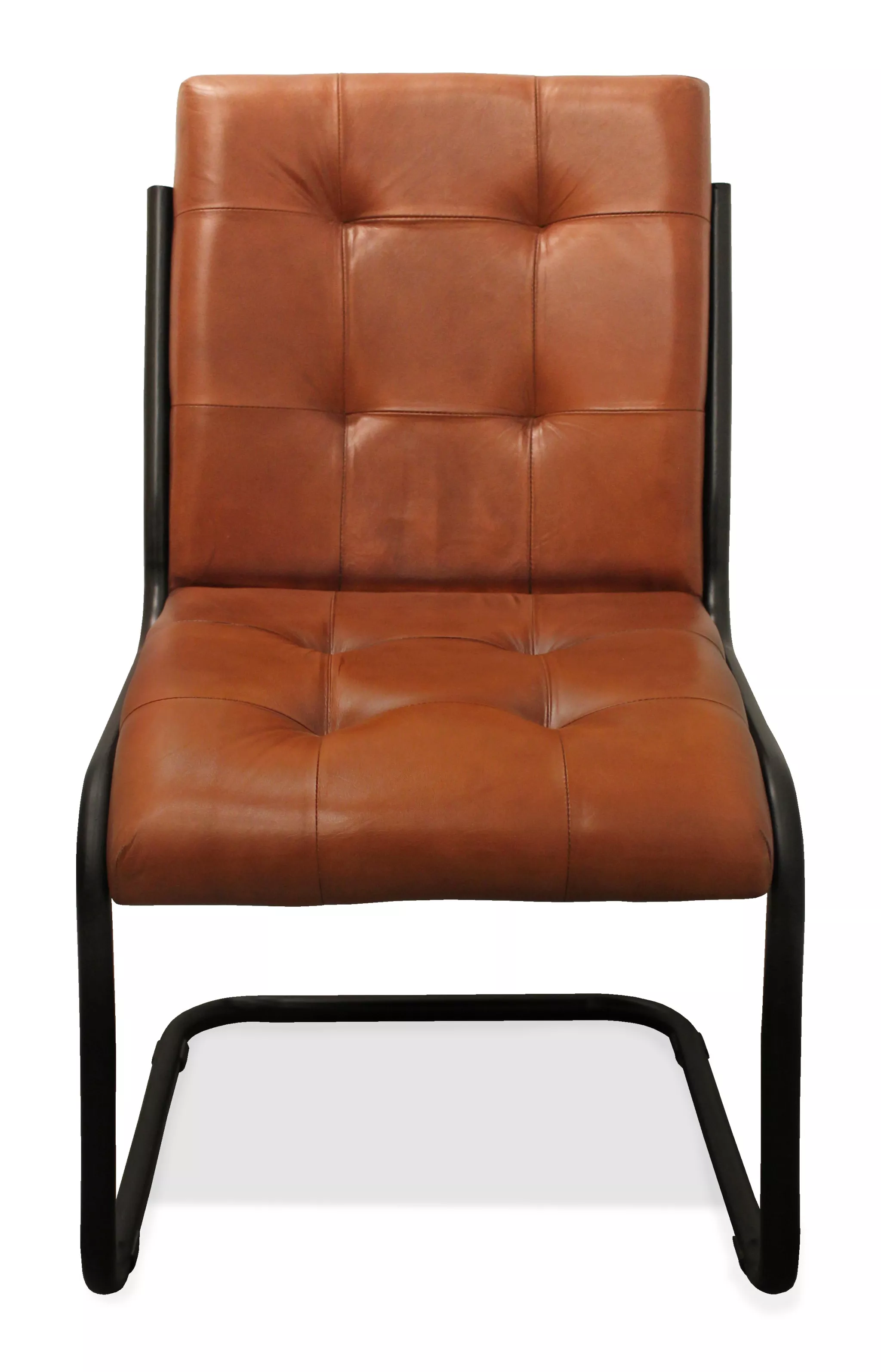 HomeRoots Tufted Cinnamon and Black Upholstered Leather Dining Side Chair