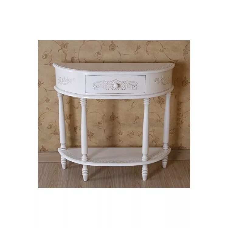 International Caravan Carved Half Moon Wall Table with Drawer & Shelf
