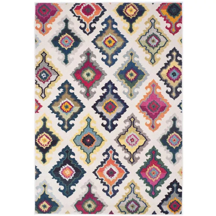 Ivory/Multi Polypropylene Power Loomed Medium Rectangle Rug 5x7 - Safavieh