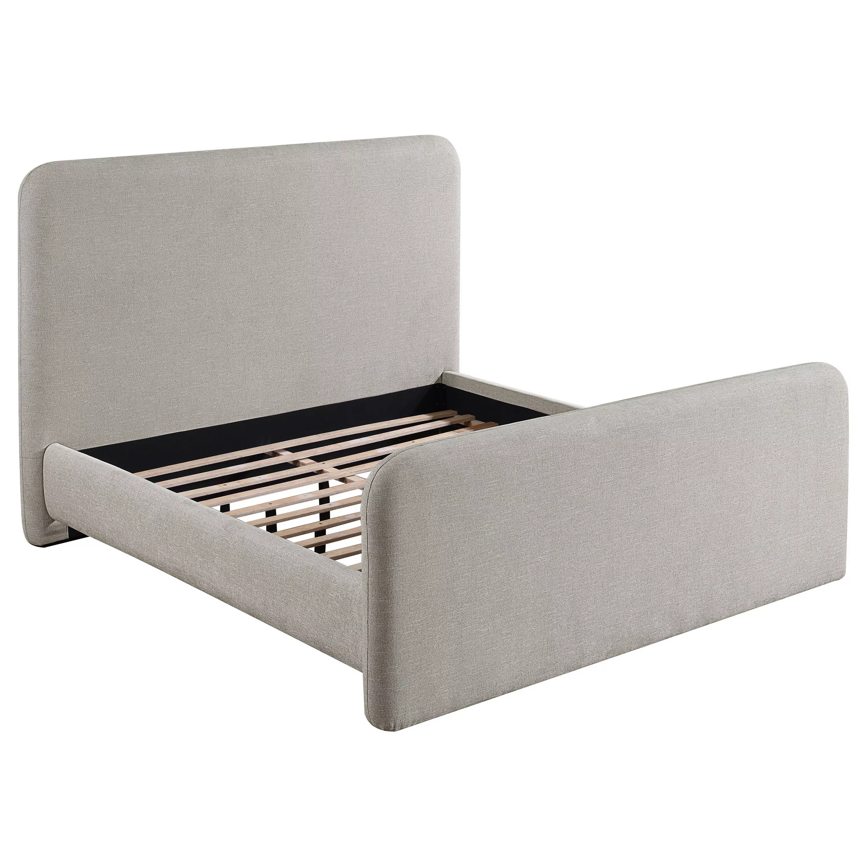 Jene King Size Bed, Upholstered Panel Headboard, Rounded Corners, Gray - Benzara
