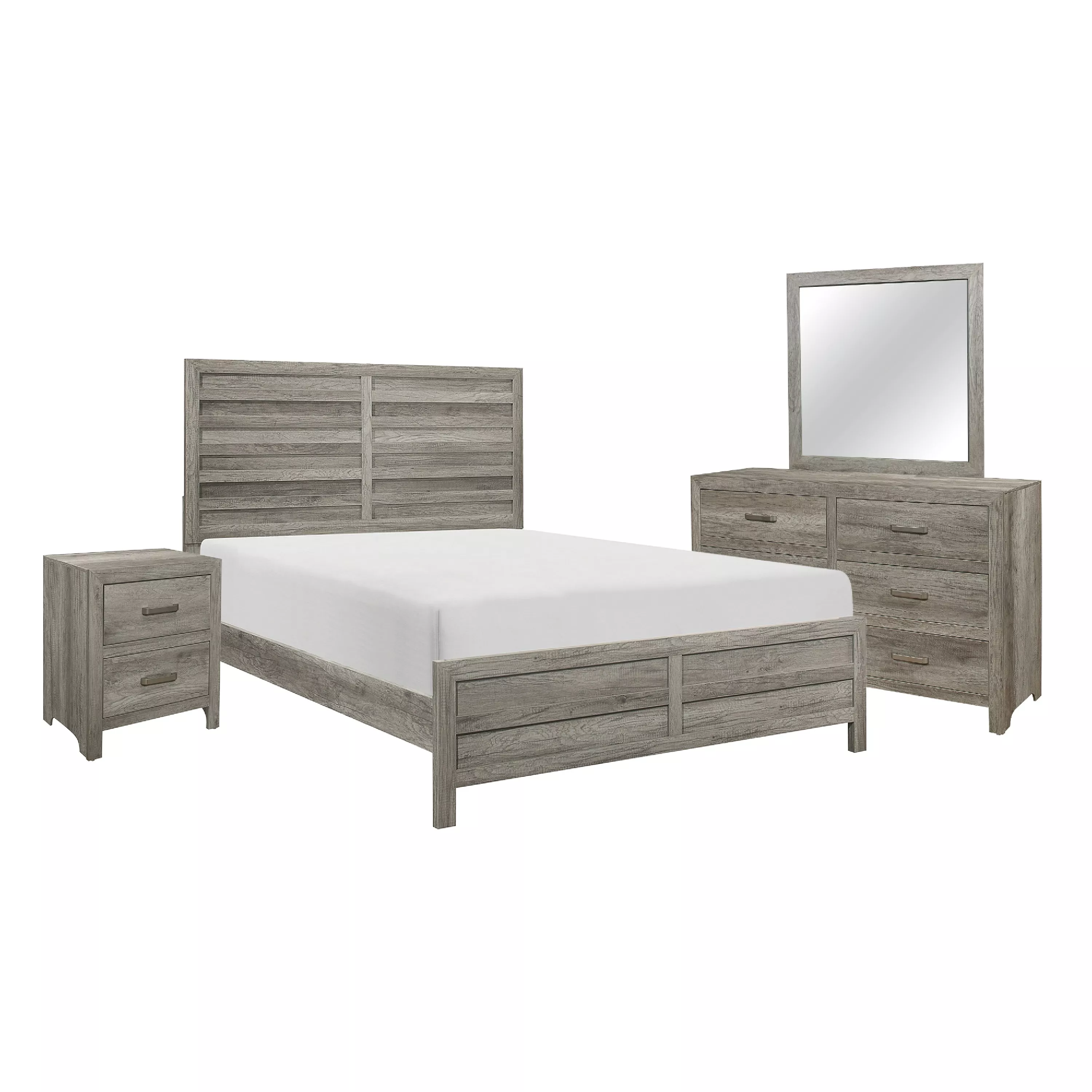 Kade 4 Pc Queen Size Bedroom Set, Slatted Panel Design, Weathered Gray Finish