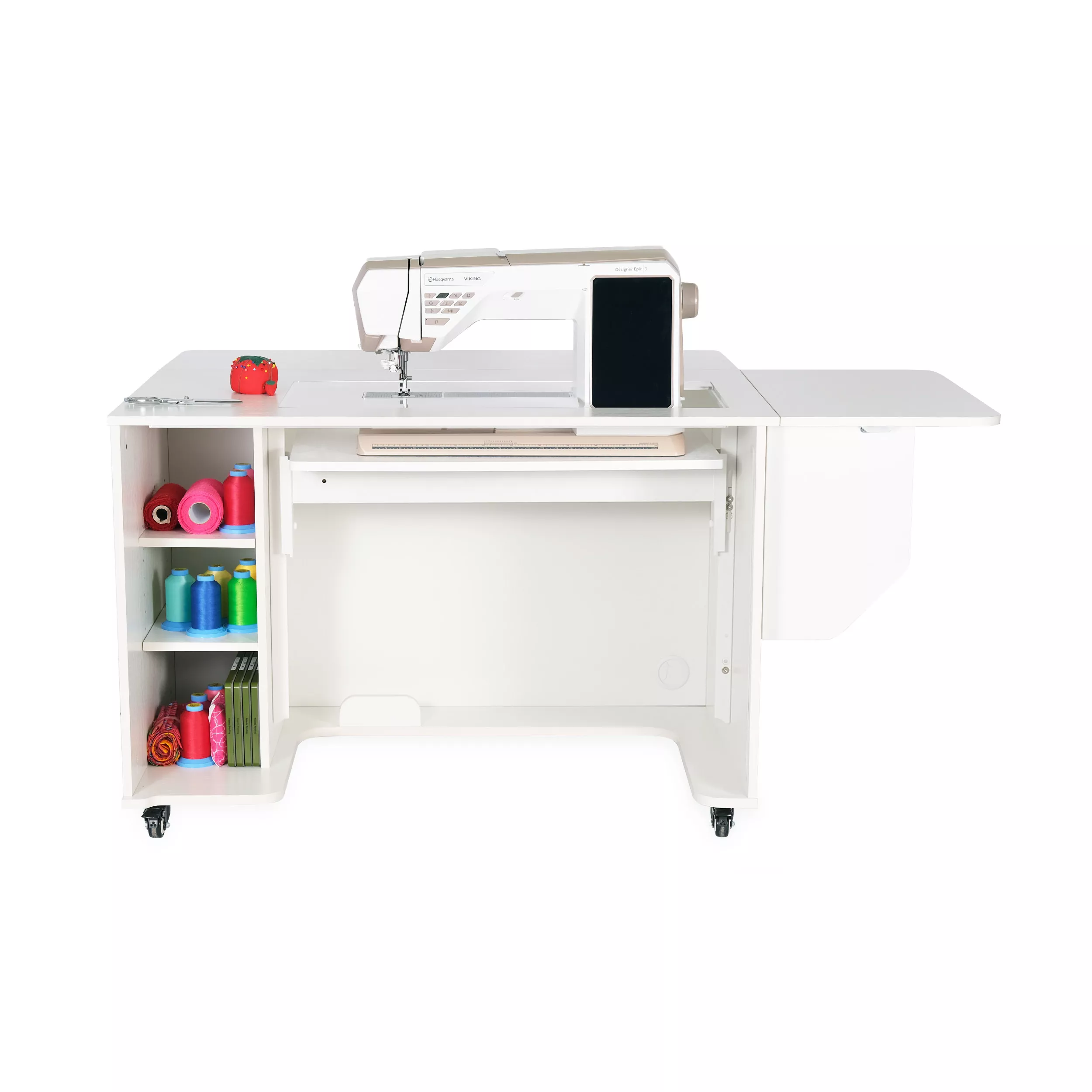 Kangaroo Melbourne XL Hydraulic Sewing Cabinet with Expandable Work Surface - Ash White