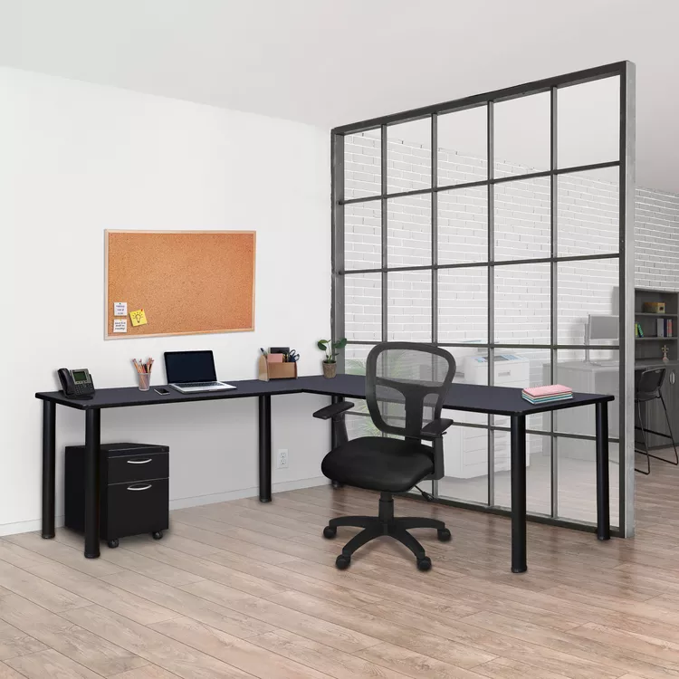 Kee 60" L-Desk with 42" Return, Grey/Black