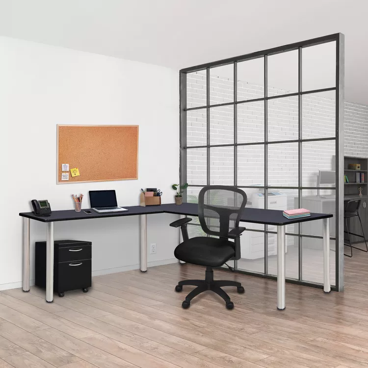 Kee 66" L-Desk with 42" Return, Grey/Chrome