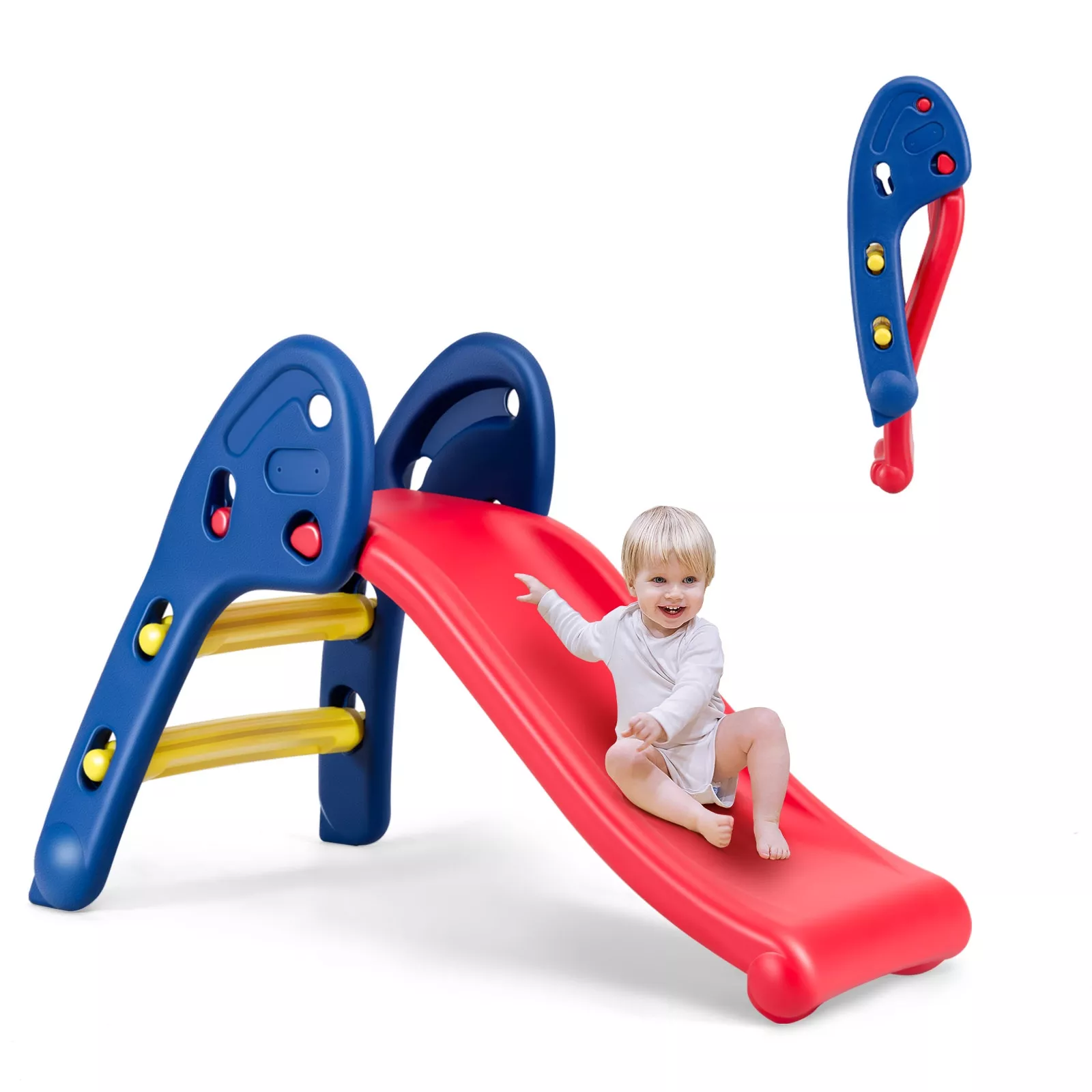 Kids 2-Step Folding Plastic Slide, Compact and Safe for Playtime