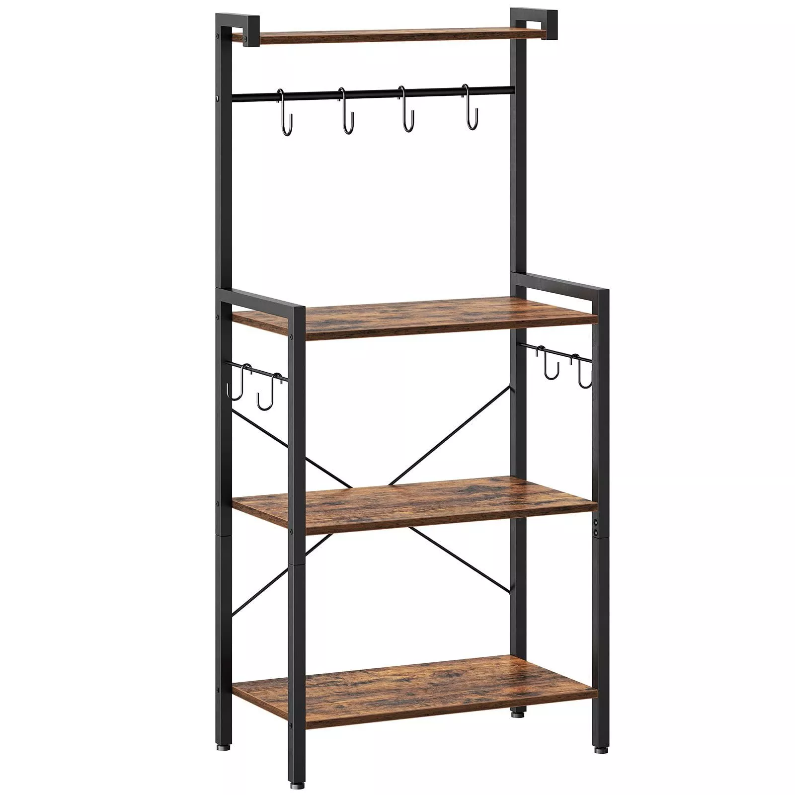 Kitchen 4-Tier Bakers Rack with Coffee Bar and Storage Space-Brown