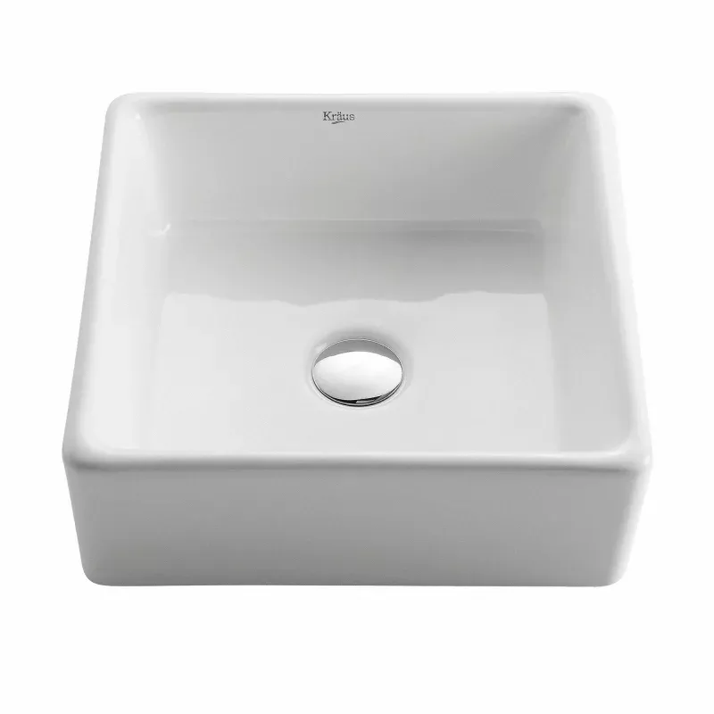 KRAUS Square Ceramic Vessel Bathroom Sink in White