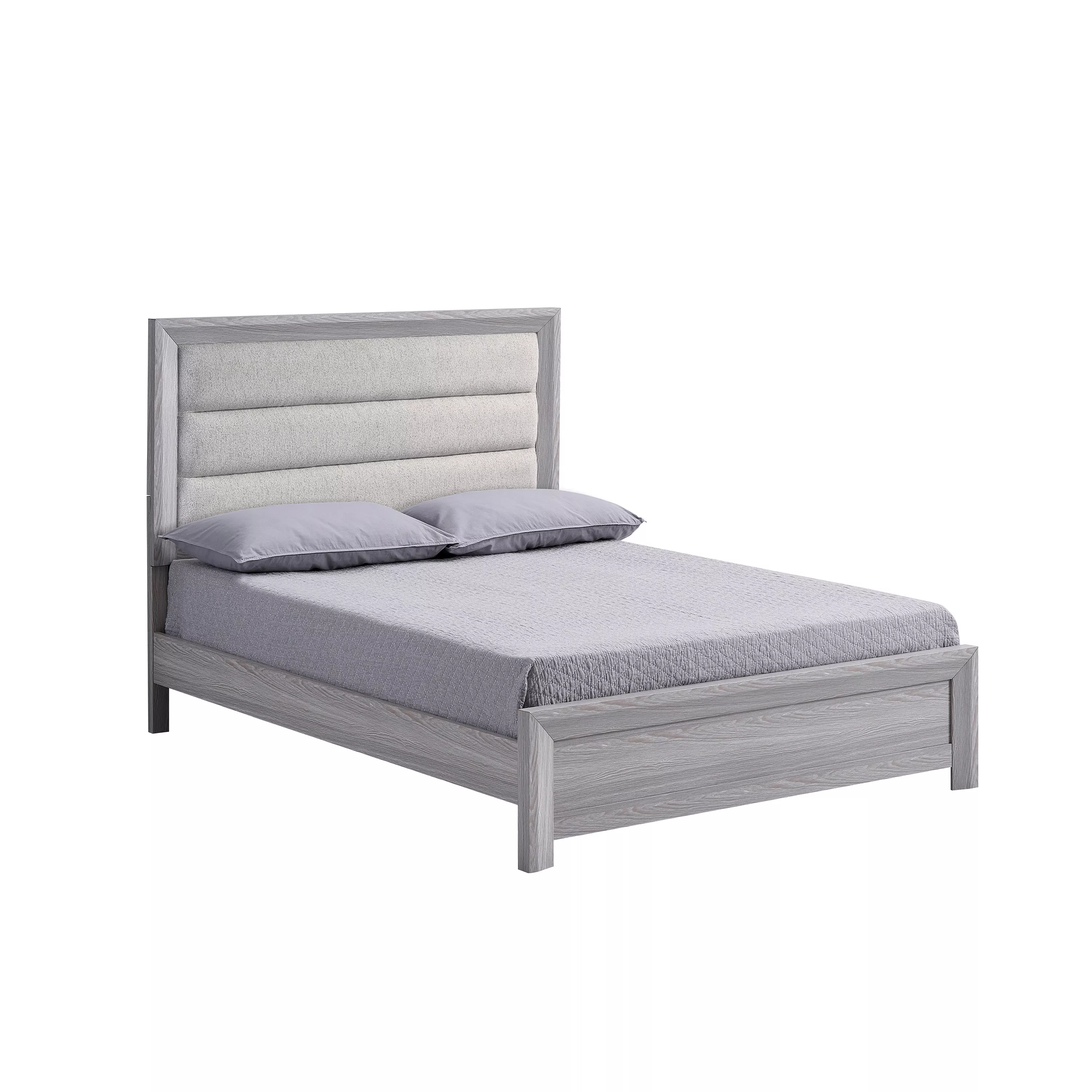Laide Queen Bed with Channel Tufted Upholstered Headboard, Driftwood Gray