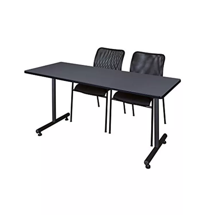 Large 60x24 Grey Training Table Set with Black Stack Chairs - Regency Seating