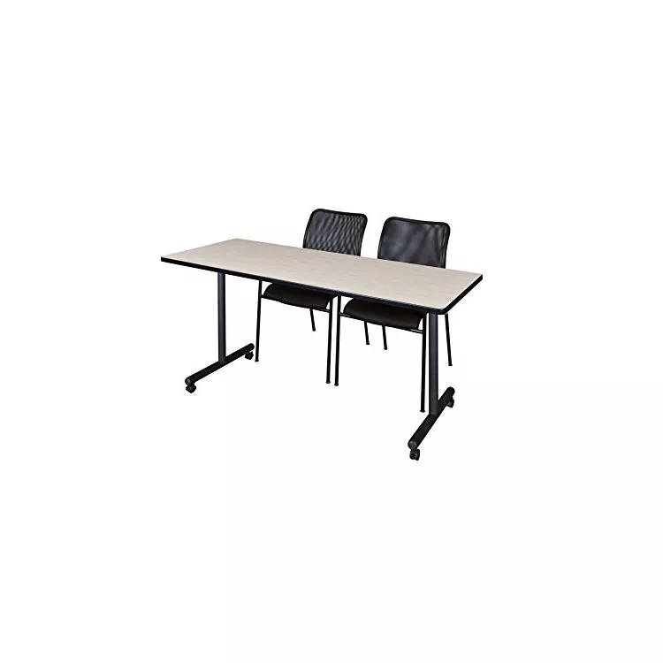 Large Mobile Training Table & 2 Stack Chairs - Maple & Black Finish - Regency Seating
