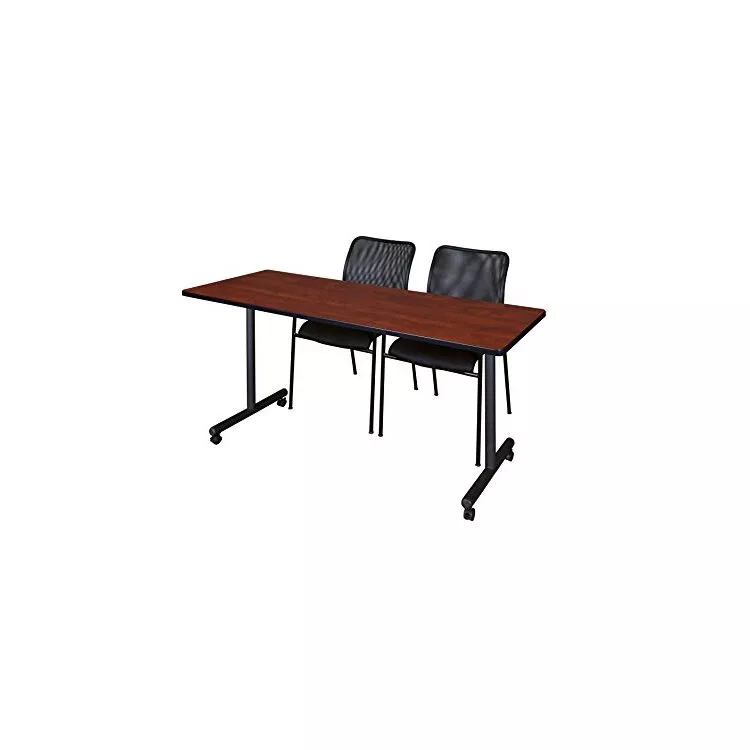 Large Training Tables - 72 x 24 Mobile & 2 Stack Chairs, Cherry/Black - Regency Seating