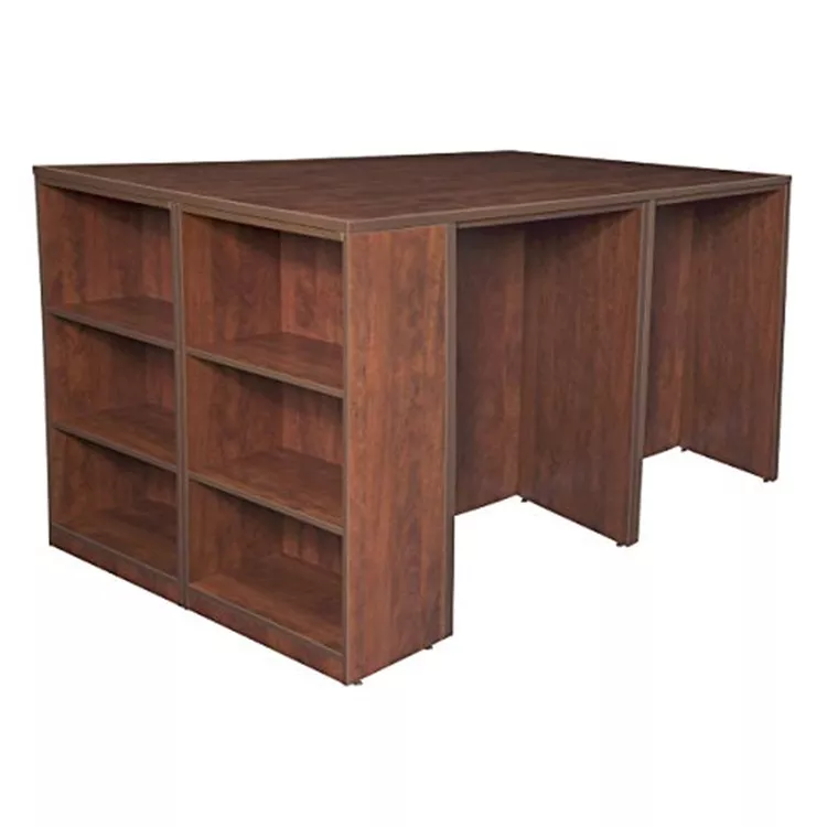Legacy Stand Up Desk Quad with Bookcase End- Cherry