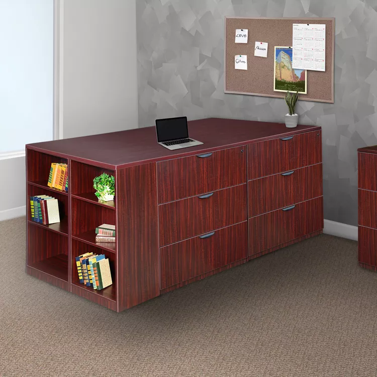 Legacy Stand Up Lateral File Quad with Bookcase End- Mahogany