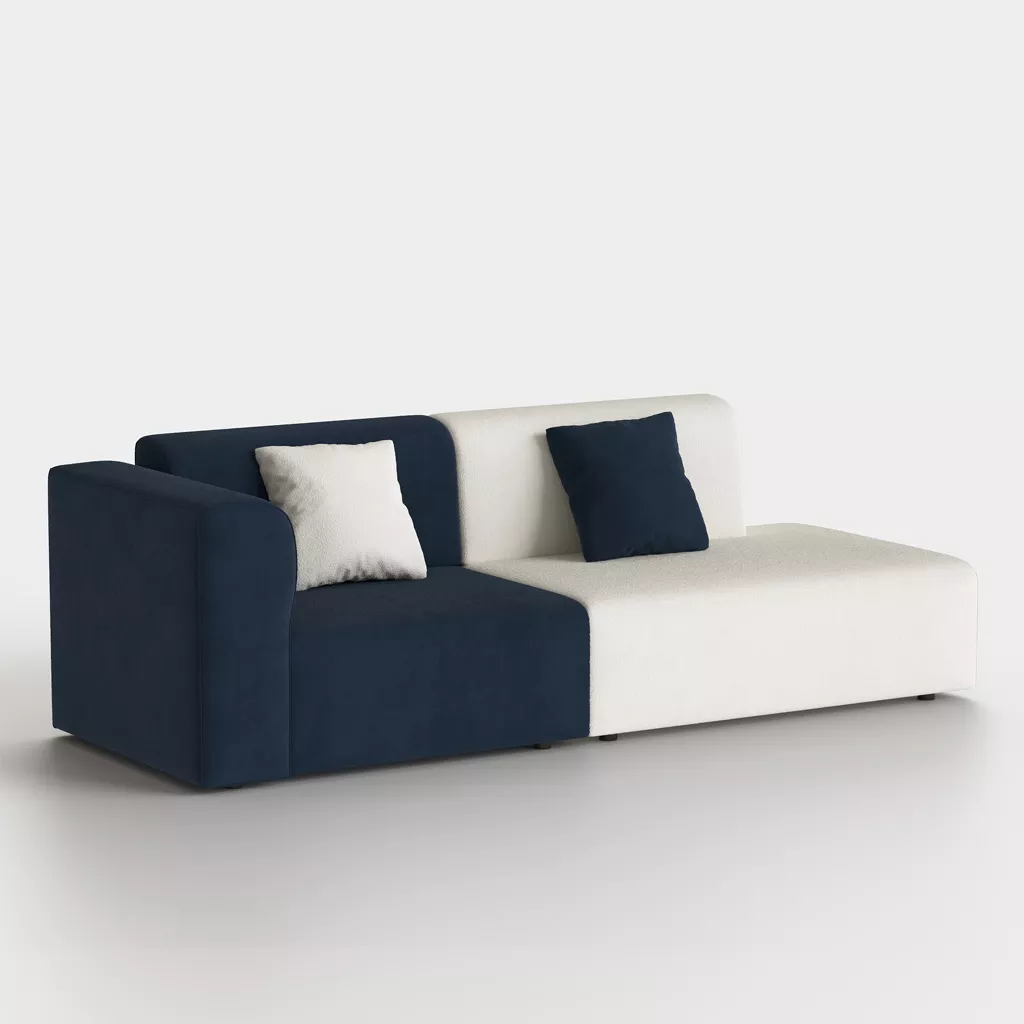 Linen Fabric Sofa for Living Room 77.55",White & Blue