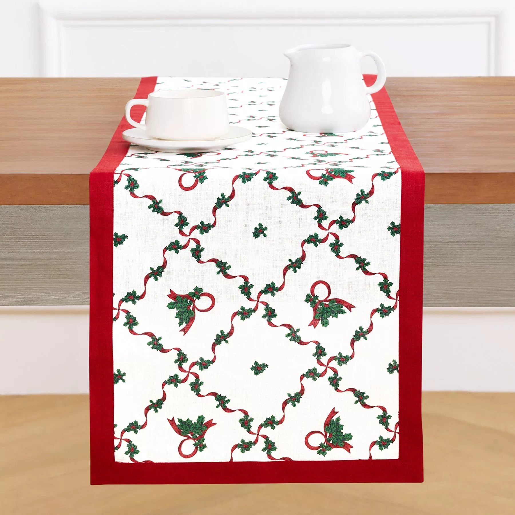 Linen Table Runner - Holly Ribbon