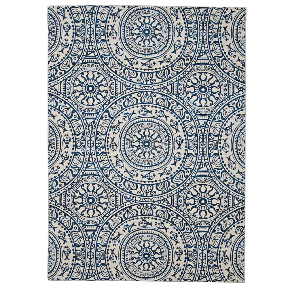 Linon Outdoor Washable Ormond Smoke & Blue, Rug
