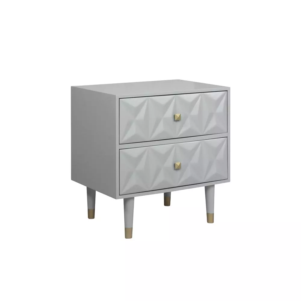 Linon Two Drawer Geo Texture Nightstand Grey