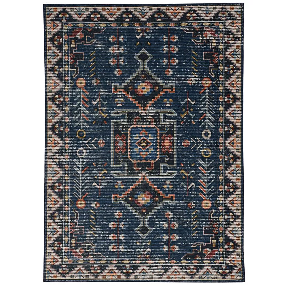 Linon Washable Larson Navy/Ivory, Rug