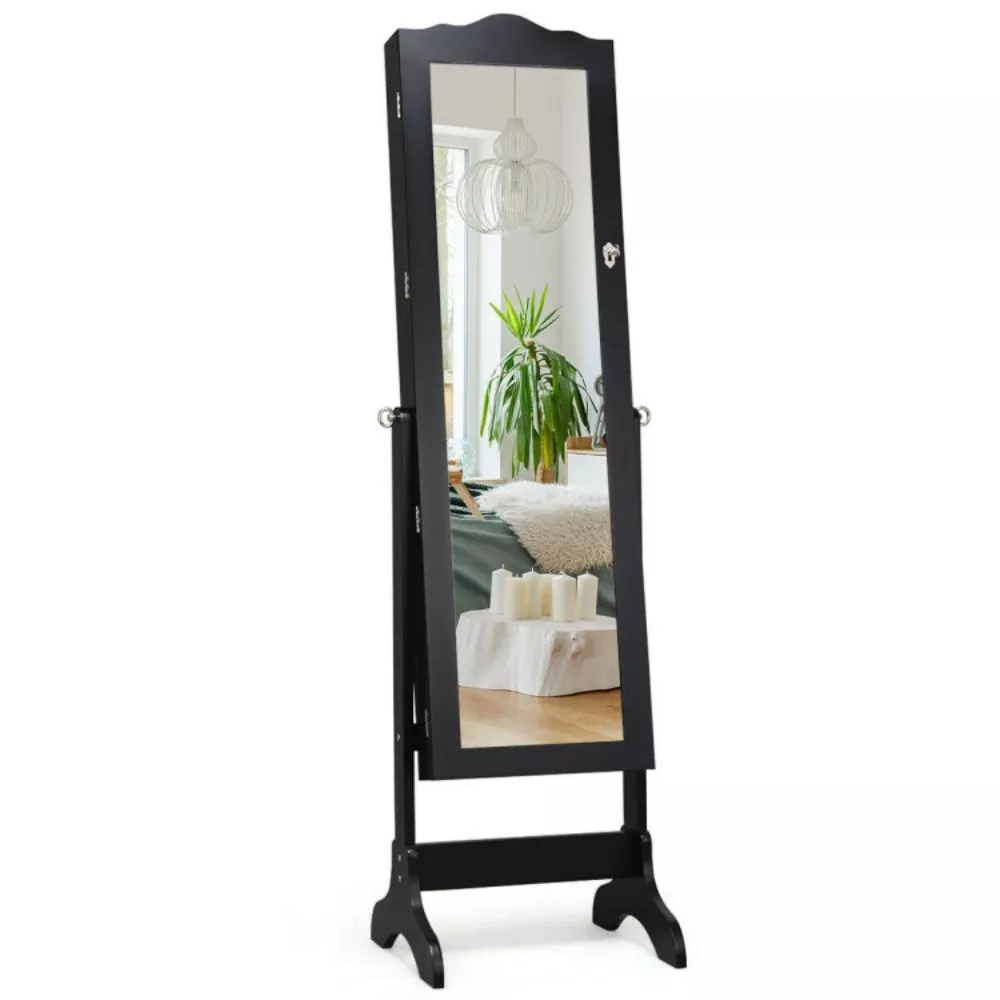 Lockable Jewelry Cabinet with 4-Angle Tilting Mirror and Large Storage Capacity