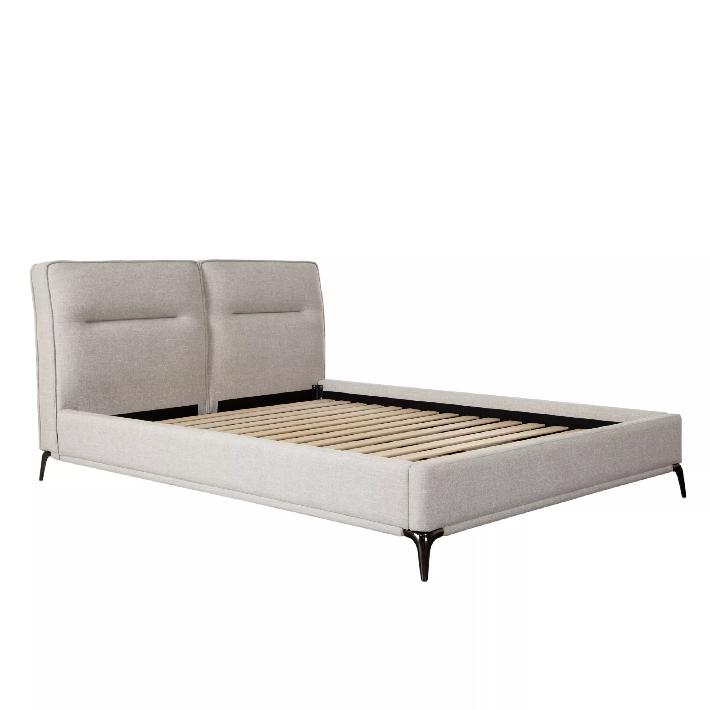 Lomp Low King Bed, Padded Tufted Mist Sand Brown Polyester Upholstery