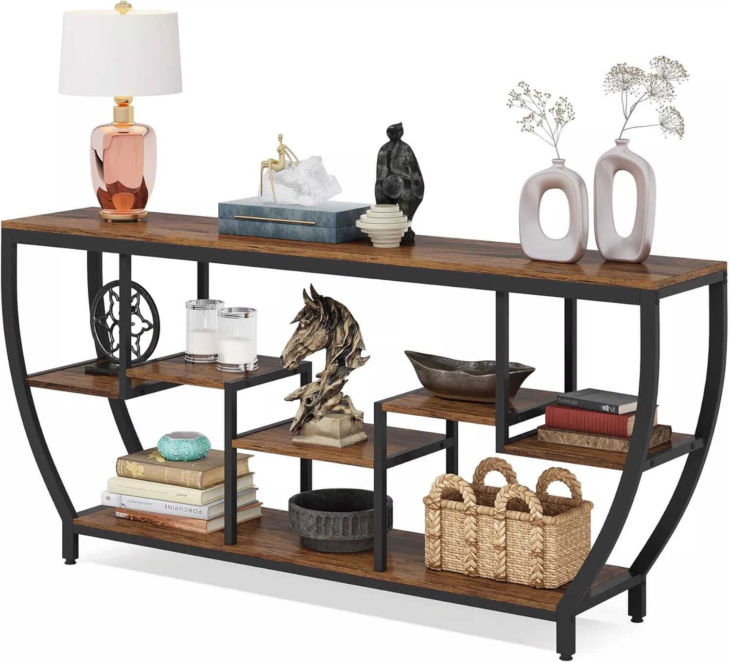 Long Console Table – Narrow Sofa Table with Storage Shelf for Living Room or Entryway