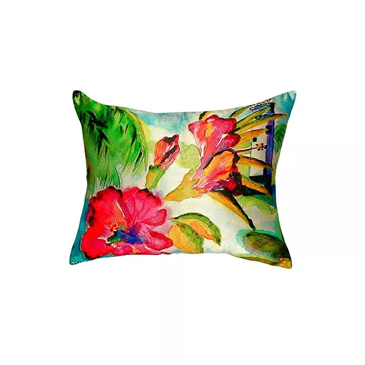 Lumbar Pillow Floral Red/Green Polyester Polyfill Insert - Betsy Drake Interiors