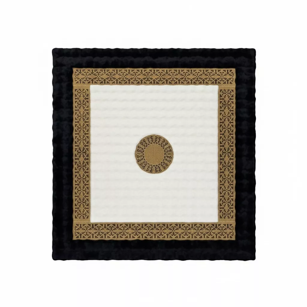 Luxury Plush Area Rug with Black Border and Gold Pattern