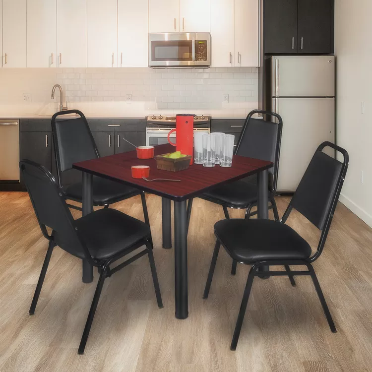 Mahogany Black Square Breakroom Table & Stack Restaurant Chairs Set - Regency Seating