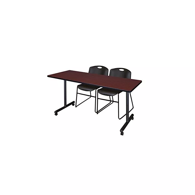 Mahogany Mobile Training Tables & Black Stack Chairs (60 x 24) - Regency Seating