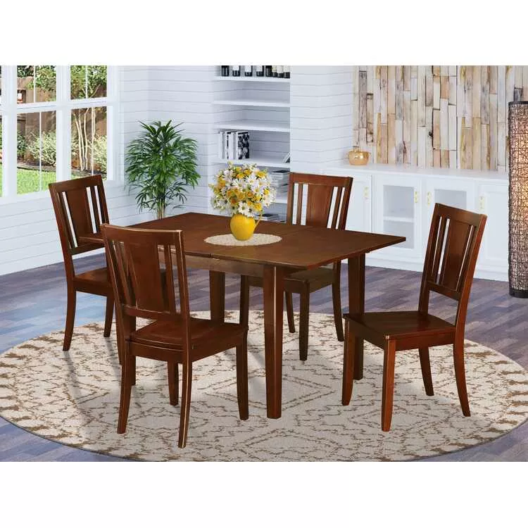 Mahogany Rectangular Dining Set with Leather Chairs 5-Piece
