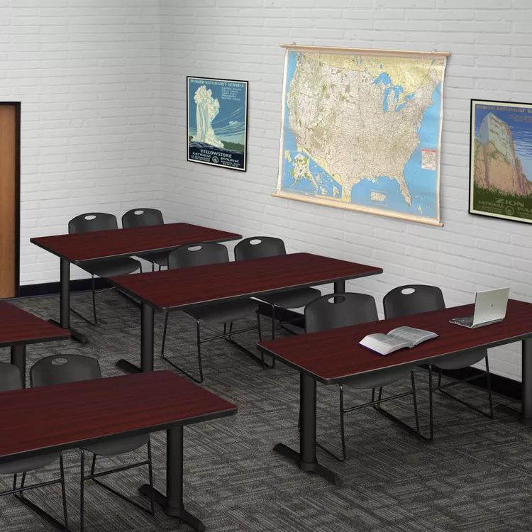 Mahogany Training Table & 2 Stack Chairs - Black | 66 x 24 - Regency Seating