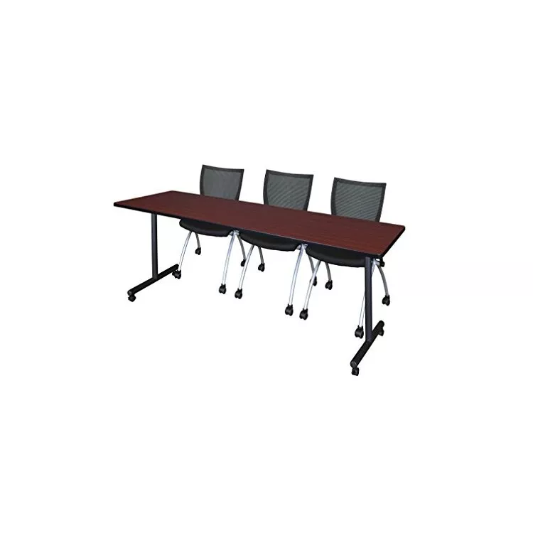 Mahogany Training Table & Black Apprentice Chairs 84x24 - Regency Seating