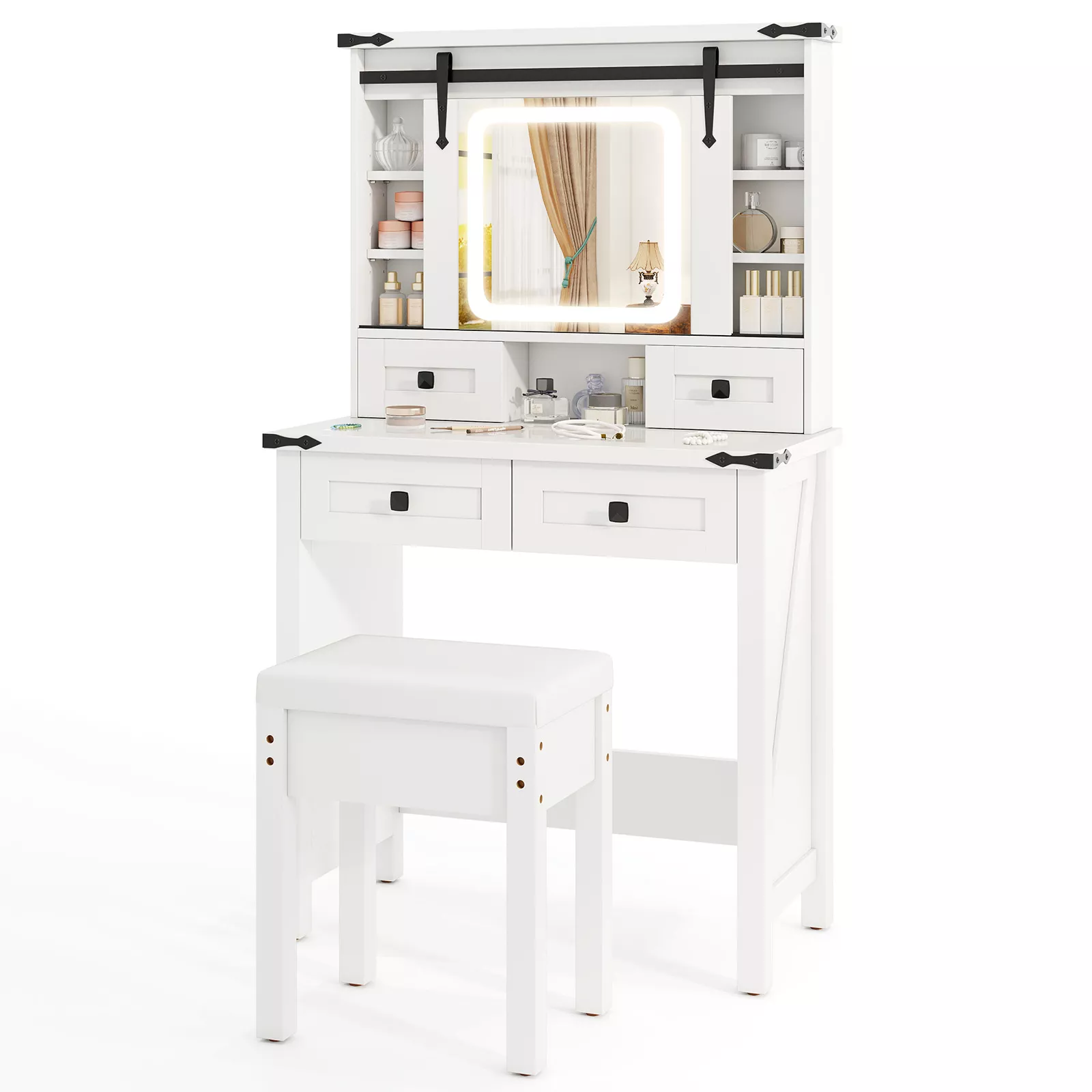 Makeup Vanity Desk with Mirror and Adjustable Storage Shelves