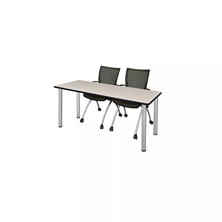 Maple & Chrome Training Table 72 x 24 | Black Apprentice Chairs Included - Regency Seating