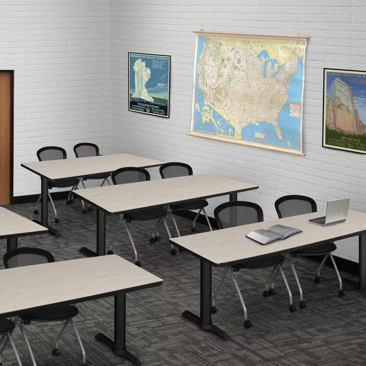 Maple Training Table & Black Nesting Chairs Set - 72x24 & 2 Seater - Regency Seating
