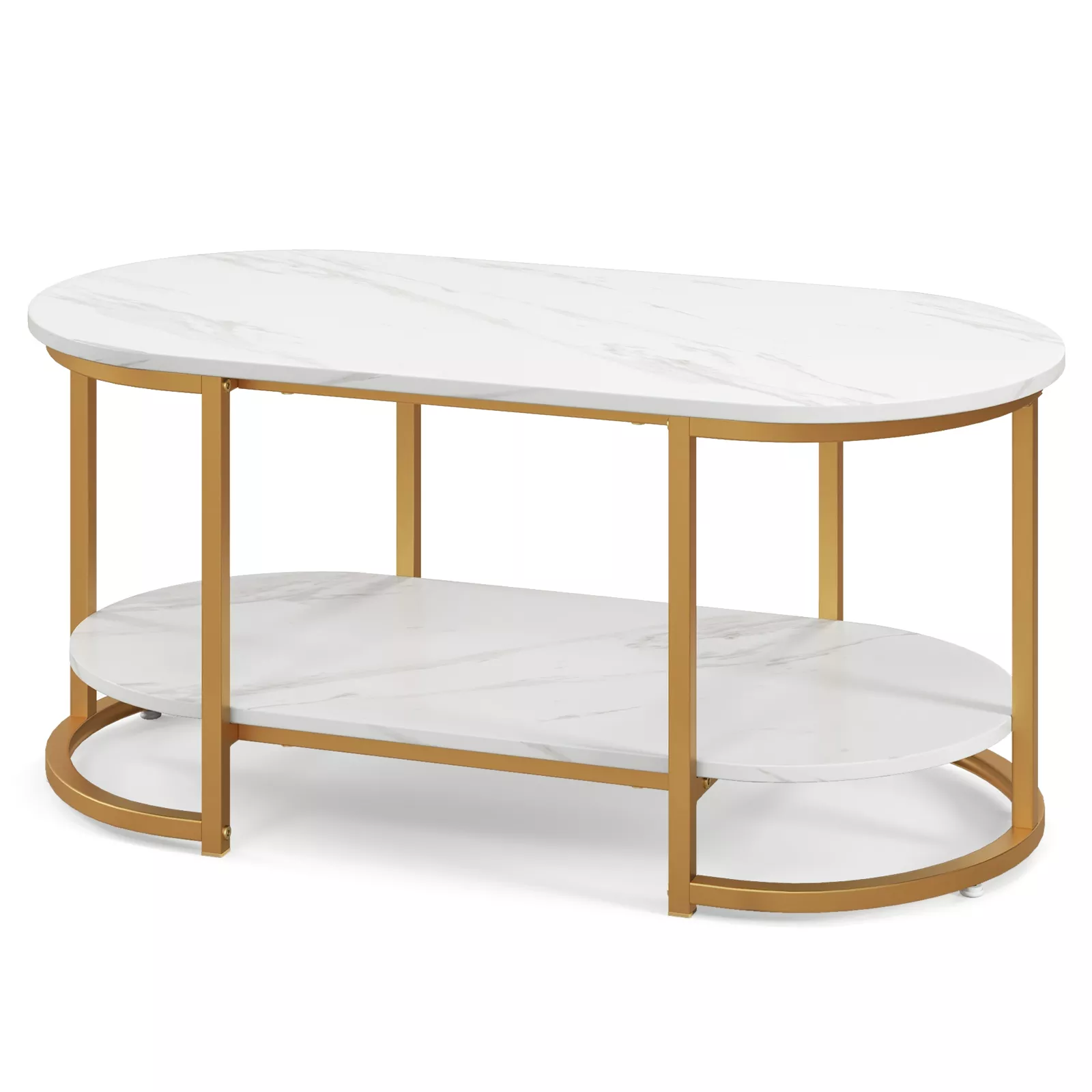 Marble Coffee Table with Open Storage Shelf-White