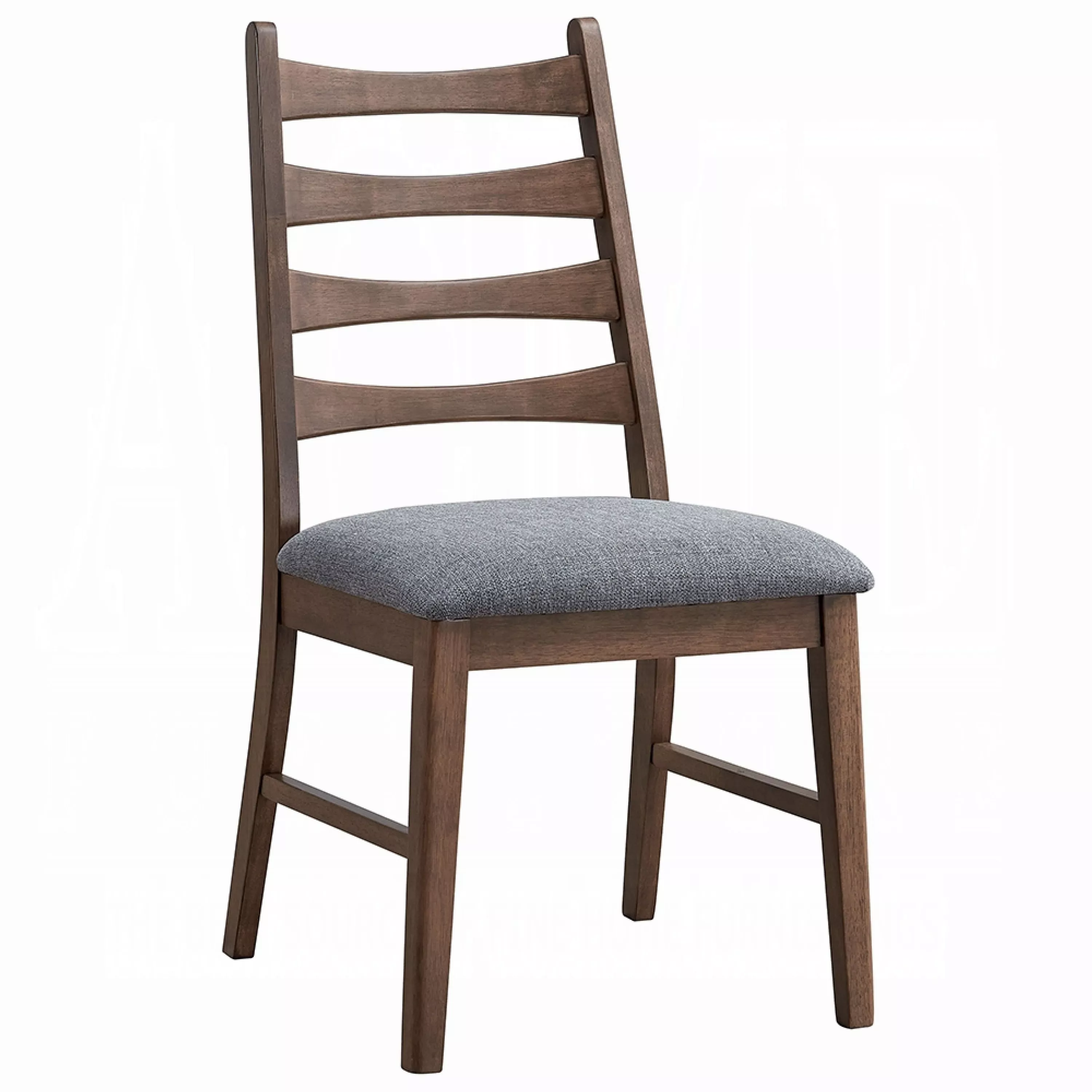 Mea Dining Side Chair Set of 2, Slatted, Dark Gray Linen Seat, Brown
